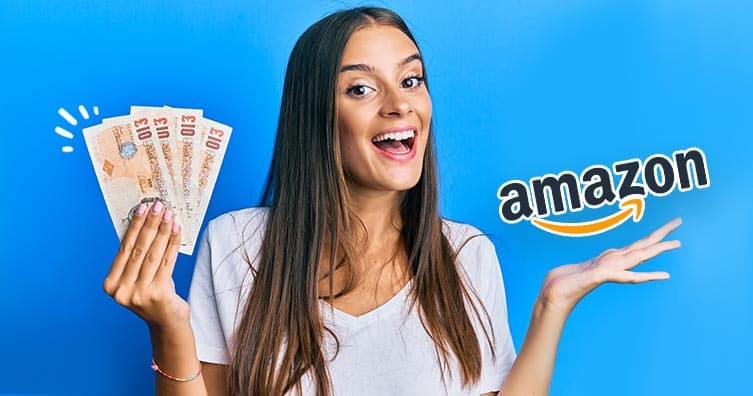 amazon-money-smiling-woman-blue-background